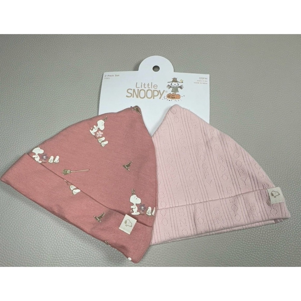 TWO-pack Little Snoopy Infant girl size 0-6 months beanie hats. Super soft NEW